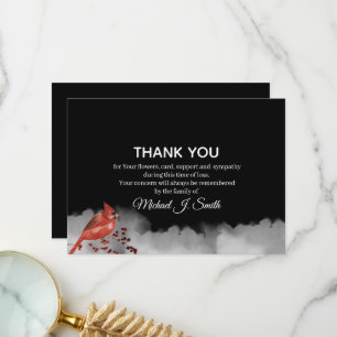 Black Red Cardinal Сloud Funeral Sympathy  Thank You Card