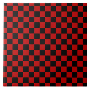 Black + Red Check Chequered Chequerboard Pattern Ceramic Tile