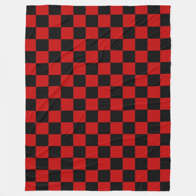 Black + Red Check Chequered Chequerboard Pattern Fleece Blanket (Front)