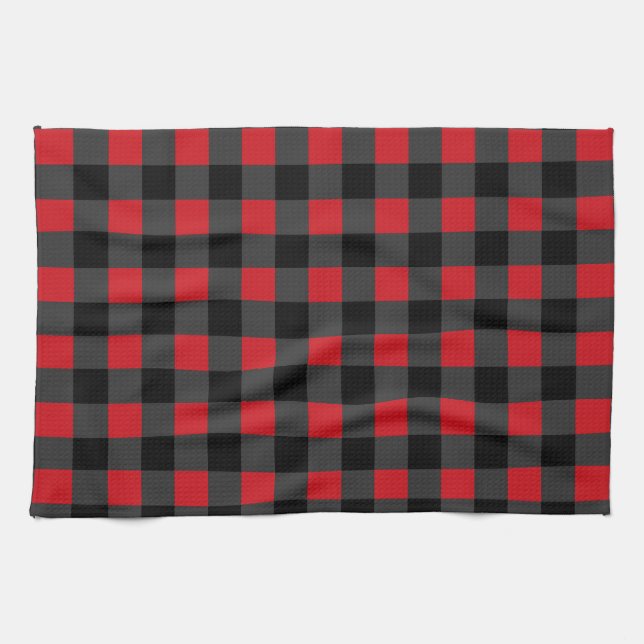Black Red Check Kitchen Towel - Vintage Design (Horizontal)