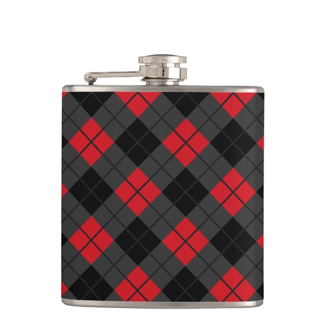 Black Red Check Pattern Flask (Front)