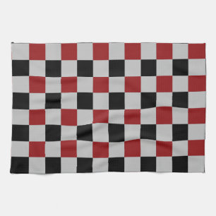Black Red Check Sport Flag Design Kitchen Towel
