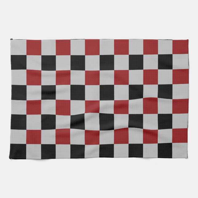 Black Red Check Sport Flag Design Kitchen Towel (Horizontal)