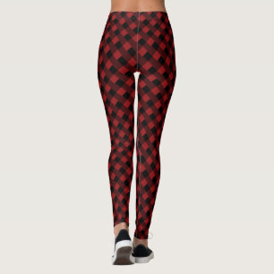 Black Red Check Striped Leggings