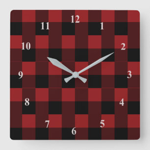 Black & Red Checked - Square Wall Clock