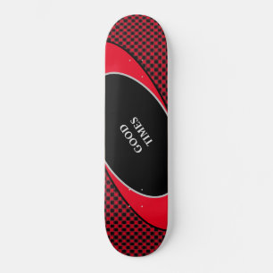 Black & red checkered pattern & wavy lines skateboard