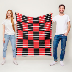 Black Red Checks and Stripes Fleece Blanket