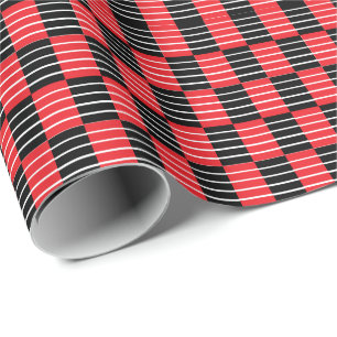 Black Red Checks and Stripes  Wrapping Paper