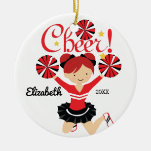 Black & Red Cheer Red Hair Cheerleader Ornament