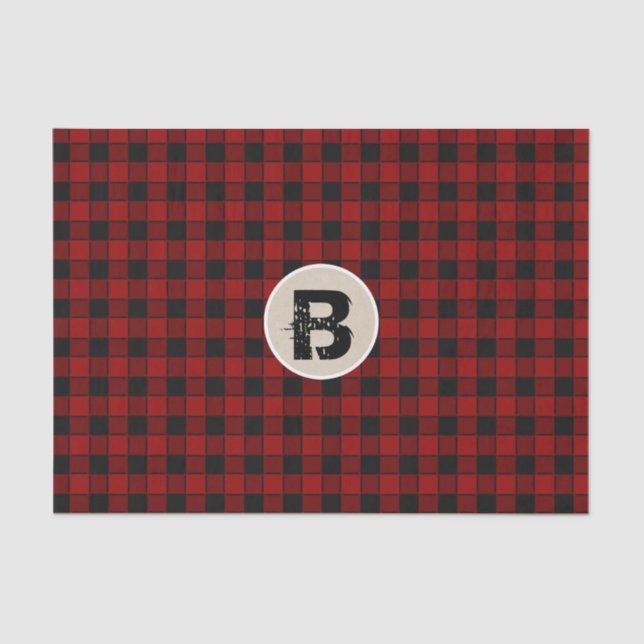 Black & Red Chequered Grunge Monogram Initial Tissue Paper (Front)