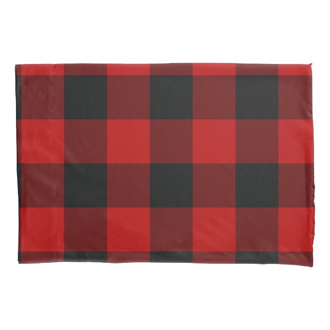 Black & Red Chequered Squares Buffalo Plaid Pillowcase (Front)