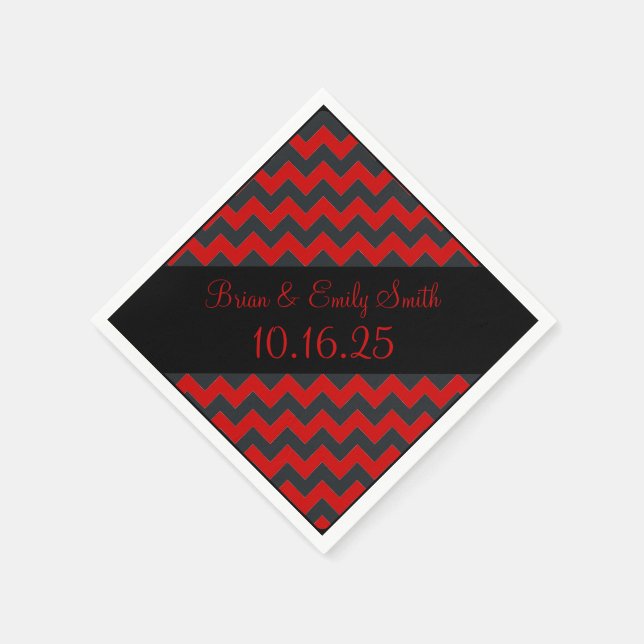 Black red chevron customisable paper napkins (Corner)