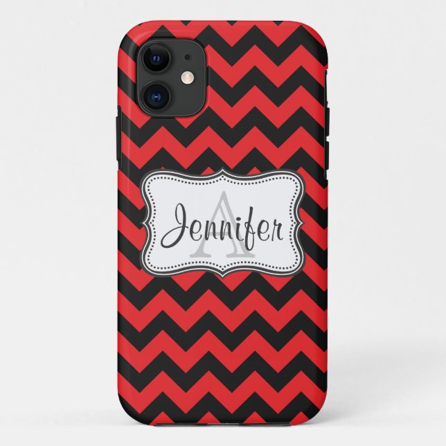 Black & Red Chevron Monogram iPhone 5 Case-Mate iPhone Case (Back)