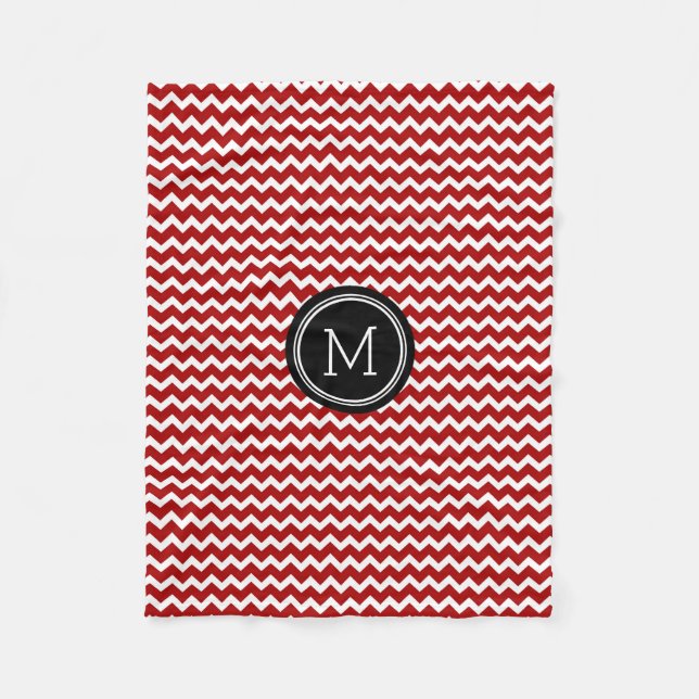 Black Red Chevron Pattern Monogram Blanket (Front)