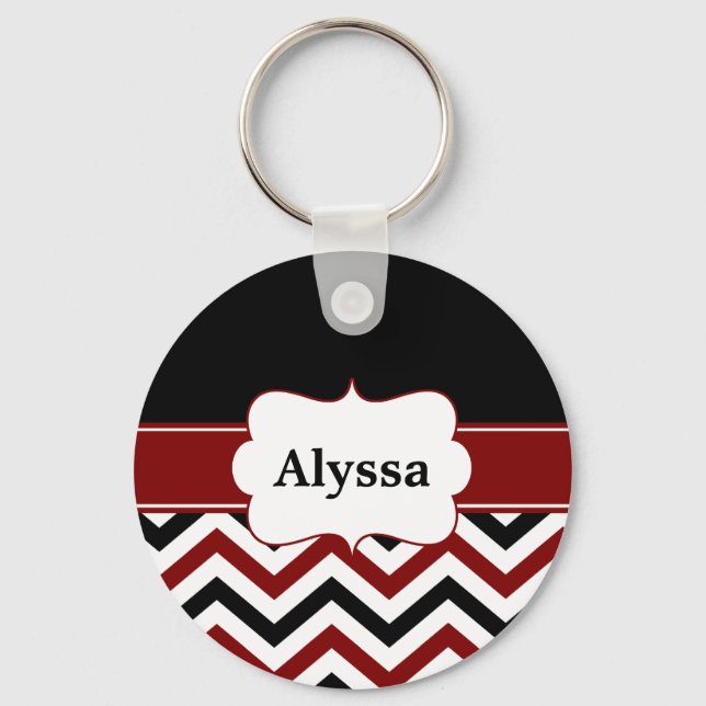 Black Red Chevron Personalised Key Ring (Front)