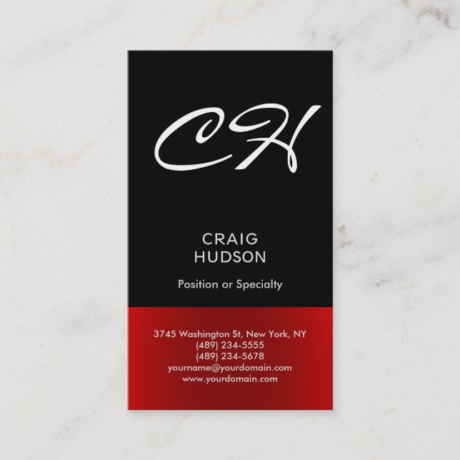 Black Red Chic Monogram Professional Business Card (Front)