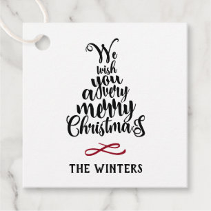 Black & Red Christmas Tree Lettering Holiday  Favour Tags