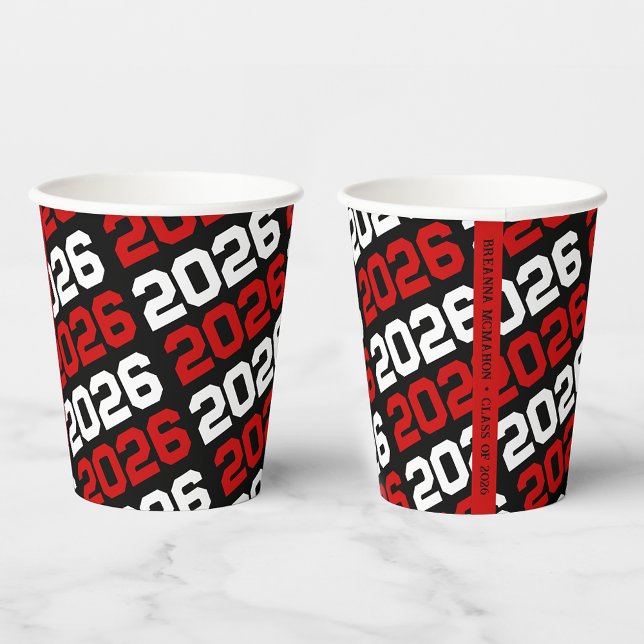 Black & Red Class Year Graduation Paper Cups (Creator Uploaded)