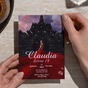 Black & Red Confetti 18th Birthday Invitation