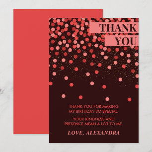 Black Red Confetti Chic Birthday Thank You Card