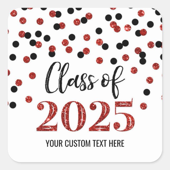 Black Red Confetti Graduation 2025  Square Sticker (Front)