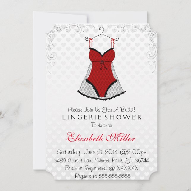 Black & Red Corset Lingerie Bridal Shower Invitation (Front)
