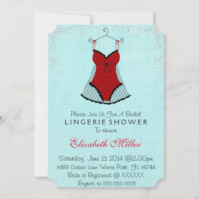 Black & Red Corset Lingerie Bridal Shower Invitation (Front)