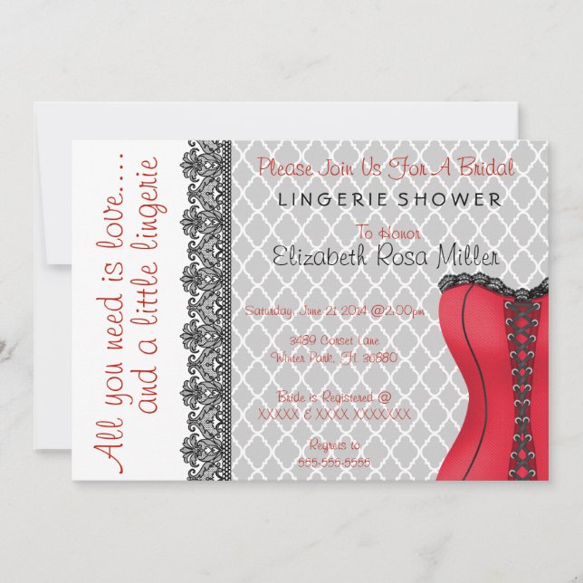 Black & Red Corset Lingerie Bridal Shower Invite (Front)