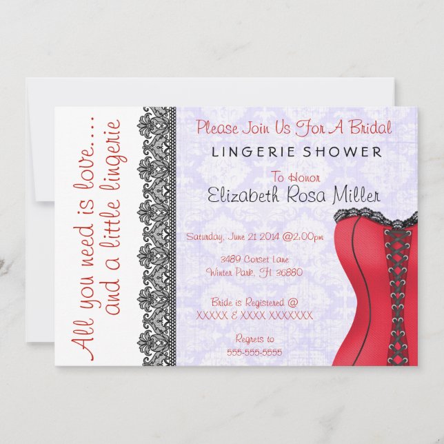Black & Red Corset Lingerie Bridal Shower Invite (Front)