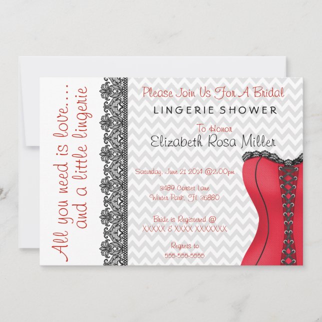 Black & Red Corset Lingerie Bridal Shower Invite (Front)