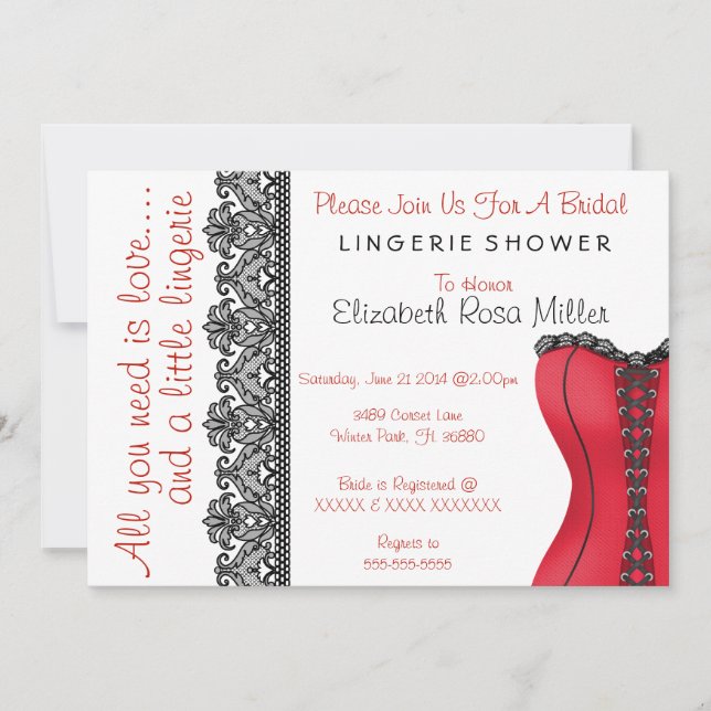 Black & Red Corset Lingerie Bridal Shower Invite (Front)