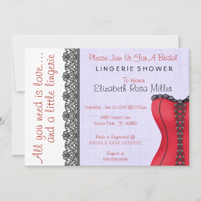 Black & Red Corset Lingerie Bridal Shower Invite (Front)