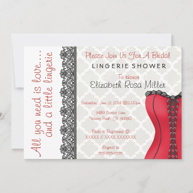 Black & Red Corset Lingerie Bridal Shower Invite (Front)