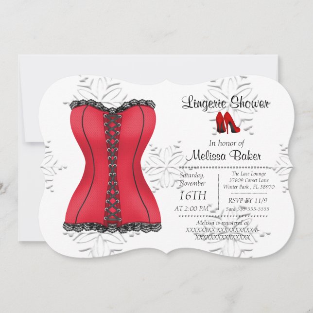 Black & Red Corset Lingerie Bridal Shower Invite (Front)