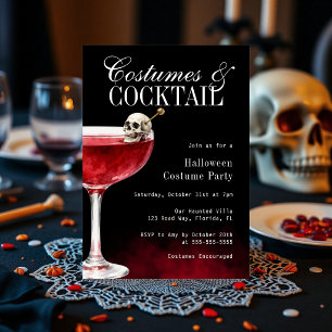 Black & Red Costumes & Cocktails Halloween Party Invitation