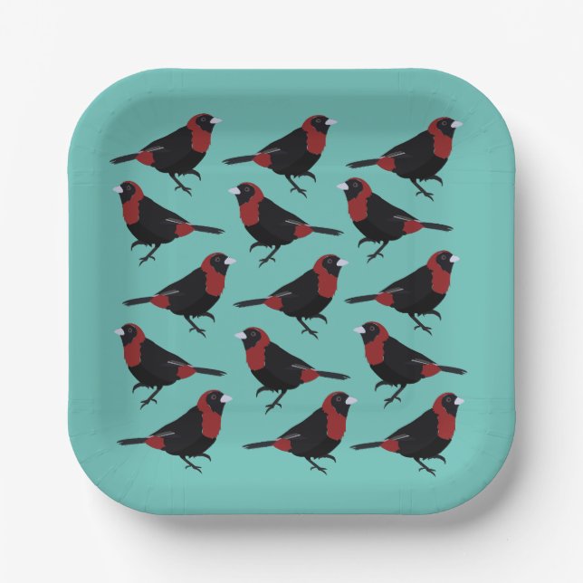 Black Red Crimson-Collared Tanager Songbird  Paper Plate (Front)