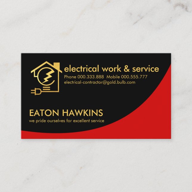 Black Red Curvature Letter-e Bulb Home Business Card (Front)