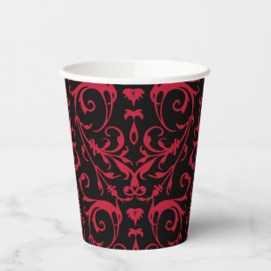 Black Red Damask Pattern Paper Cup