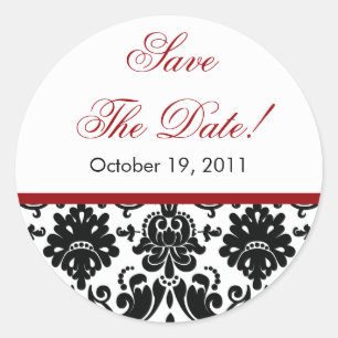 Black & Red Damask Save the Date Wedding Sticker
