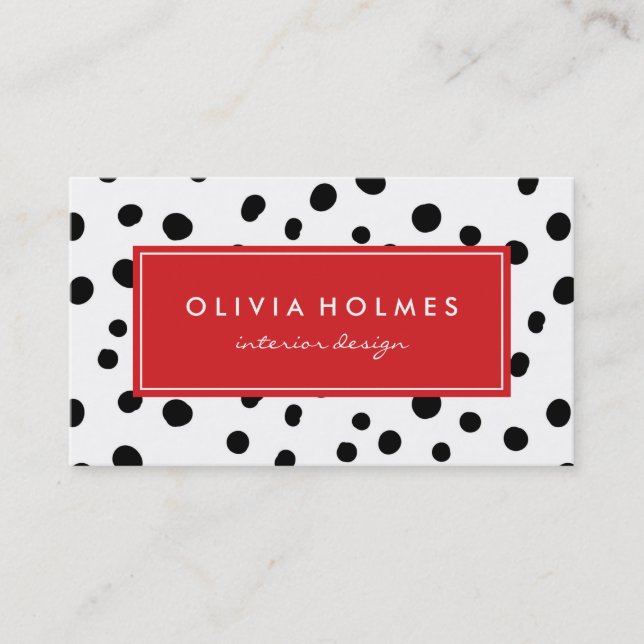 Black & Red Dot Spot Pattern Business Card (Front)