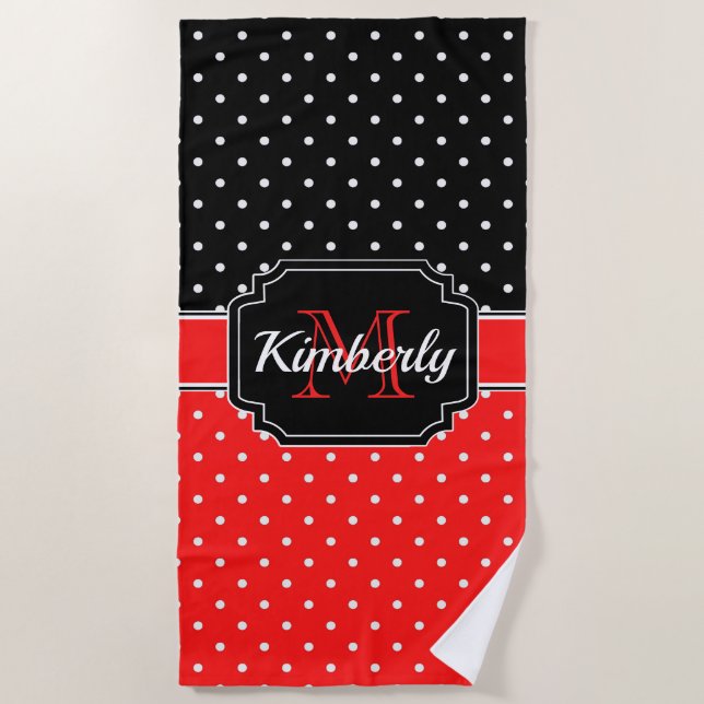 Black & Red Dots Pattern Beach Towel (Front)