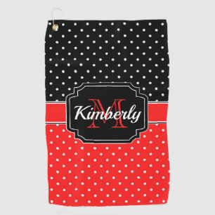 Black & Red Dots Pattern Golf Towel