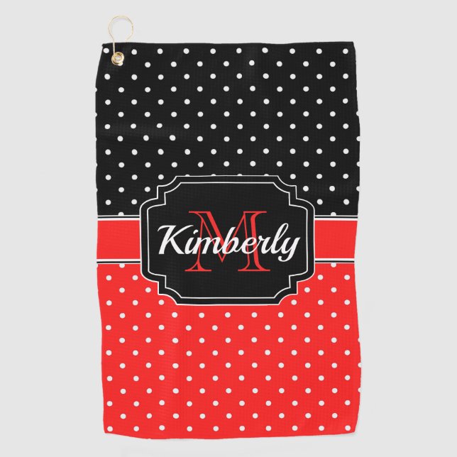 Black & Red Dots Pattern Golf Towel (Front)