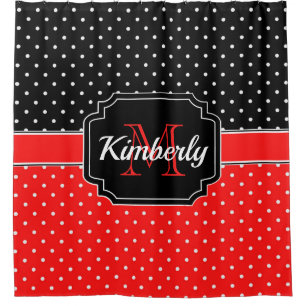 Black & Red Dots Pattern Shower Curtain