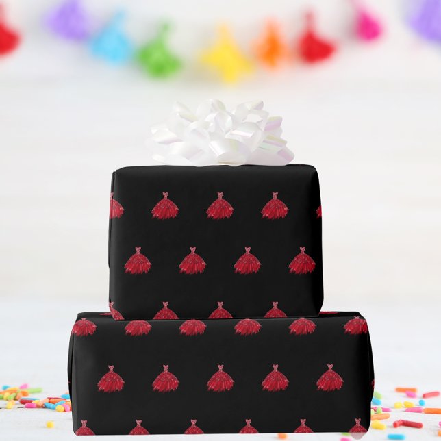 Black red dress birthday girl wrapping paper (Creator Uploaded)