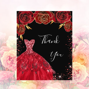 Black red dress floral birthday budget thank you flyer