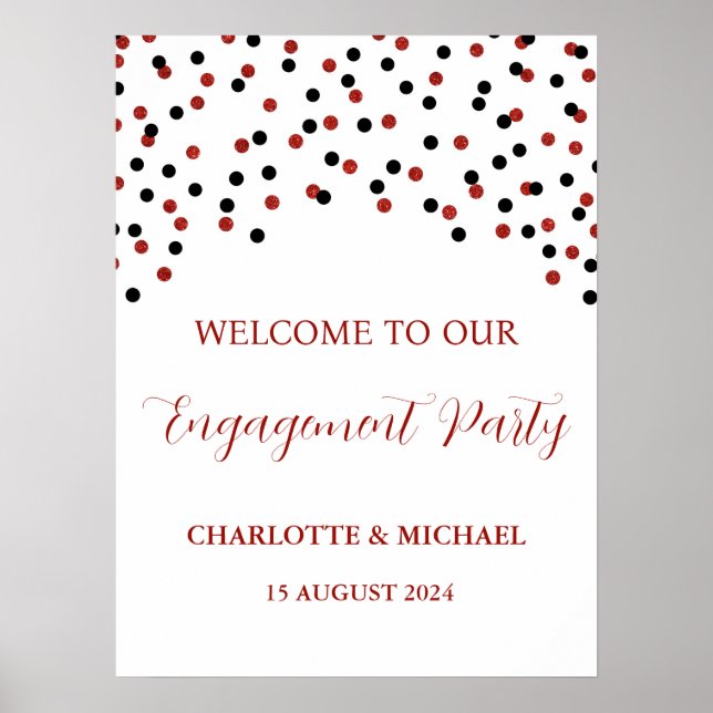 Black Red Engagement Party Custom 18x24 Poster (Front)