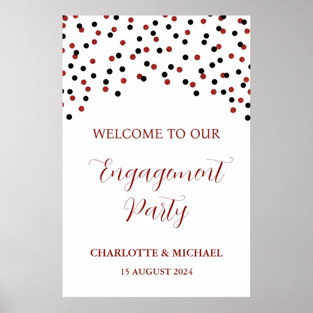 Black Red Engagement Party Custom 20x30 Poster (Front)