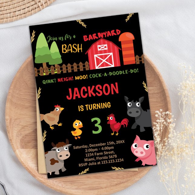 Black Red Farm Animals Birthday Invitations (Black Red Farm Animals Birthday Invitations)