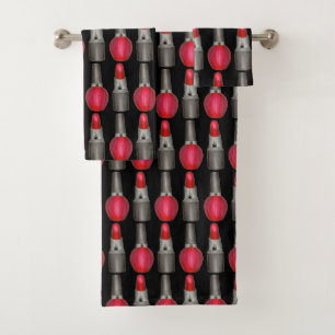 Black Red Fashionista Lipstick Nail Polish Makeup Bath Towel Set